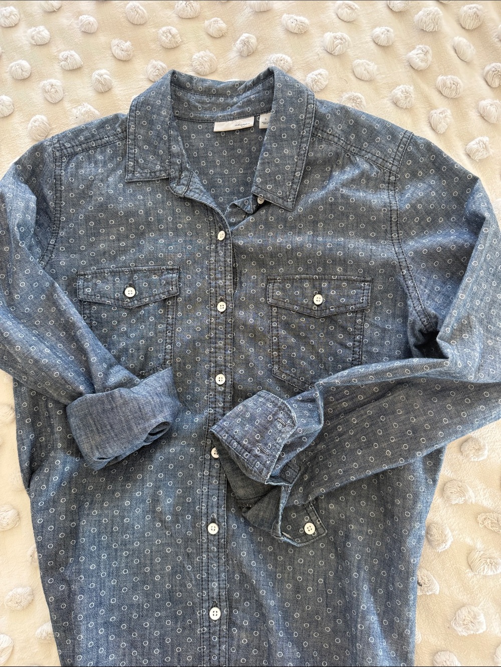 Halogen Blue Micro-Print Long-Sleeve Button-Up Shirt